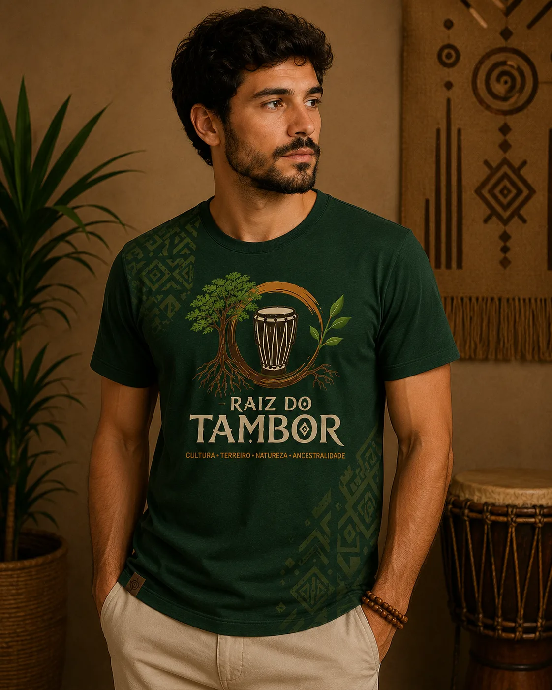 Camiseta Raiz do Tambor - Cultura, Terreiro, Natureza e Ancestralidade