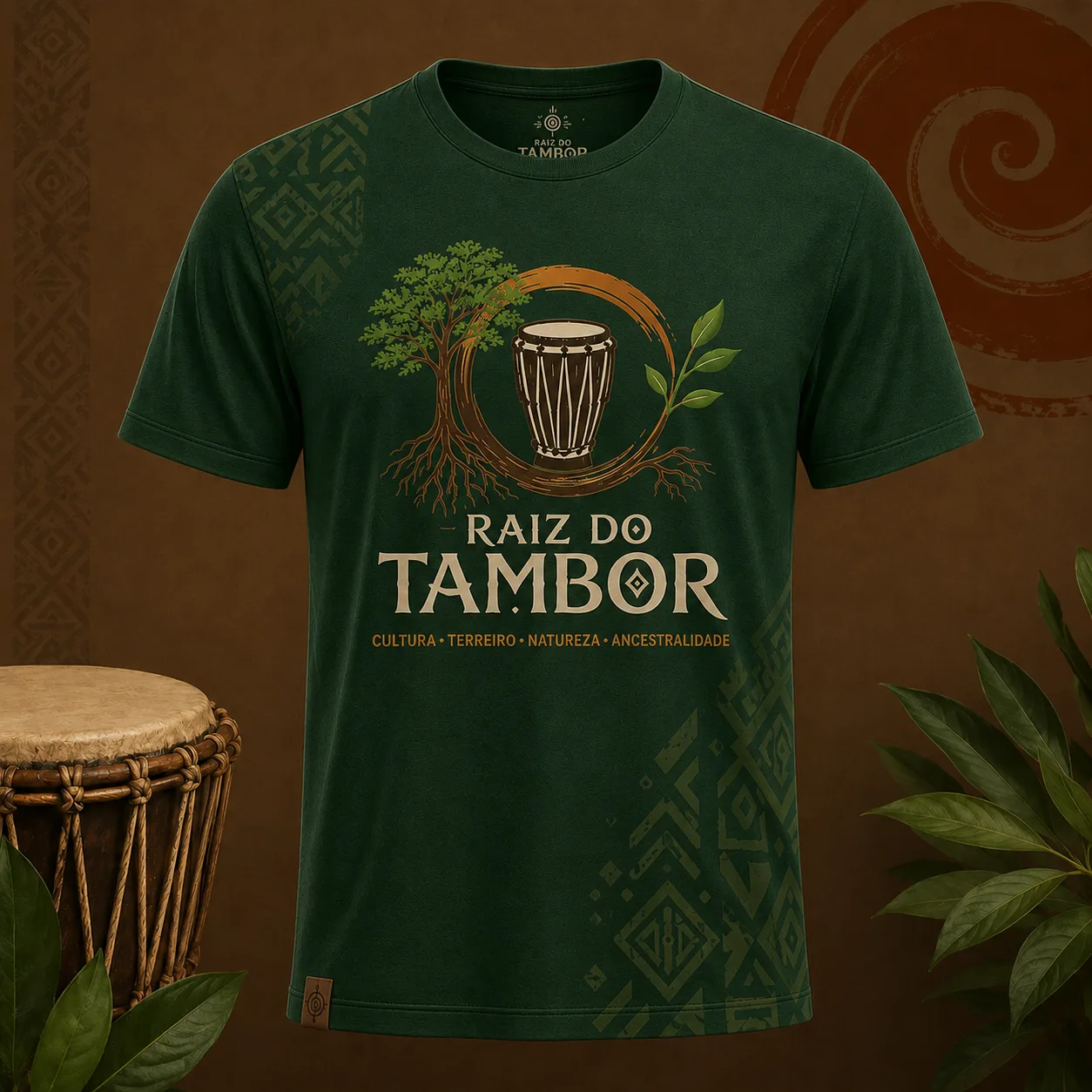 Camiseta Raiz do Tambor - Cultura, Terreiro, Natureza e Ancestralidade
