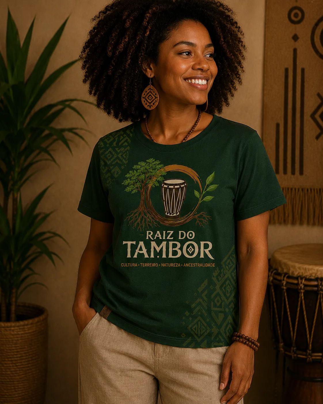 Camiseta Raiz do Tambor - Cultura, Terreiro, Natureza e Ancestralidade