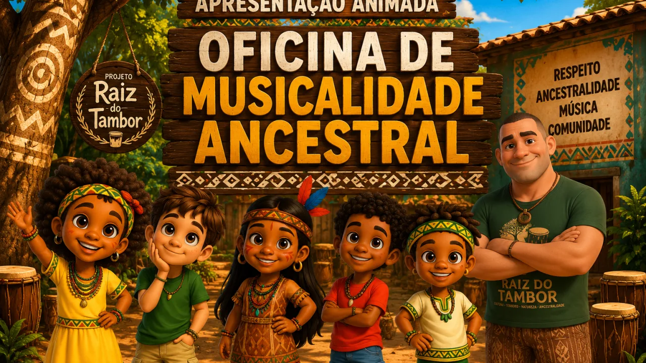 Capa do título Apresentação Animada - Oficina de Musicalidade Ancestral